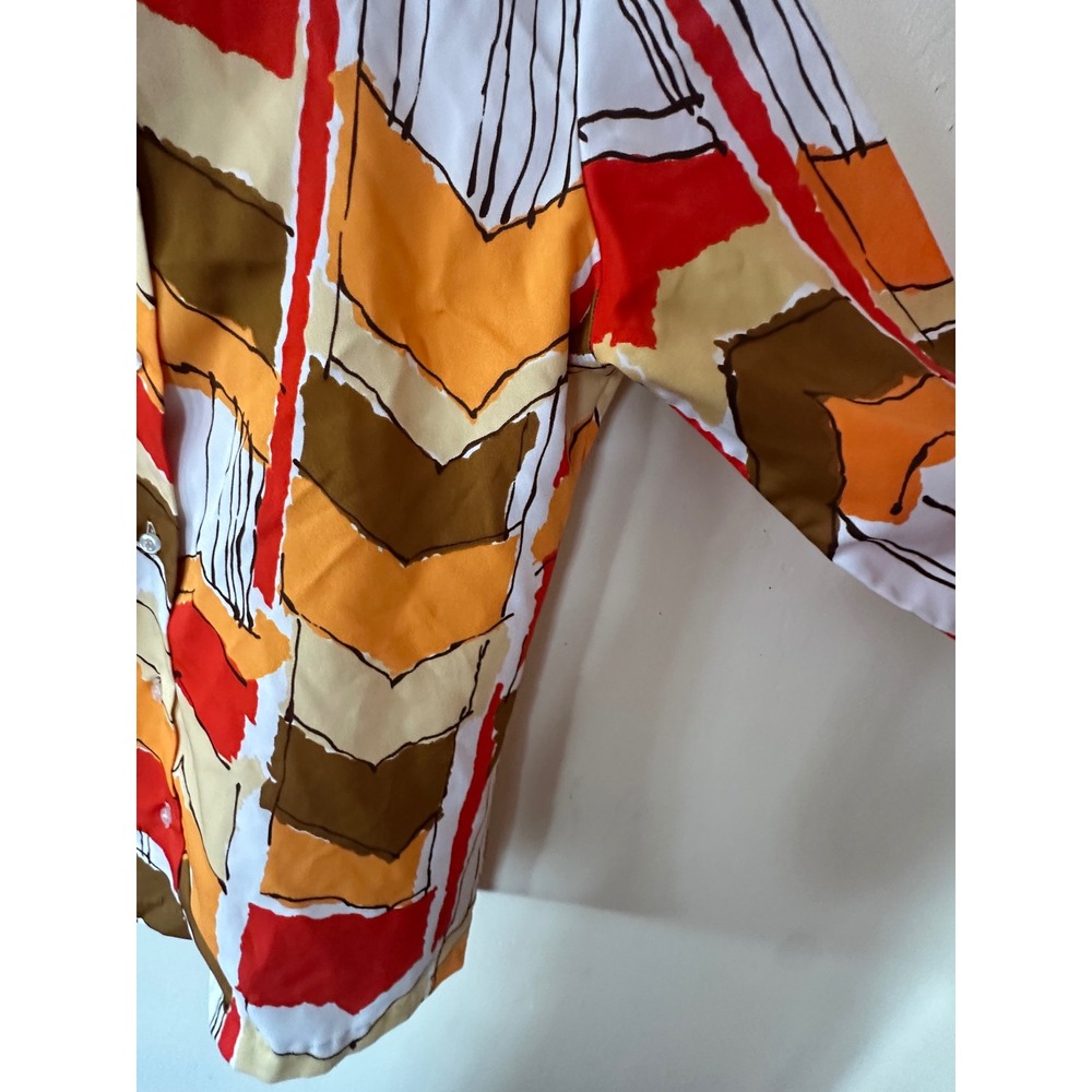 Vintage Lady Manhattan 70s Abstract Chevron Dagger Collar Blouse Orange Red - Picture 7 of 15